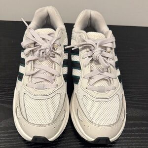 Adidas White Mesh Sneakers with Black and Green Accents